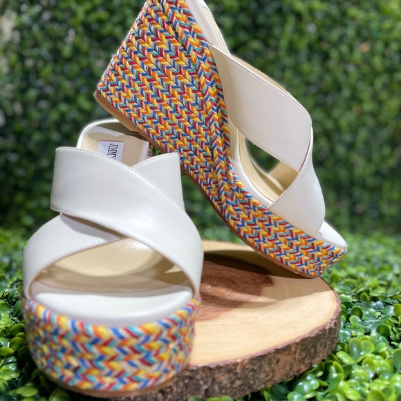 JIMMY CHOO Dovina 100 Latte Nappa Wedges 6.5 - Picture 13 of 13